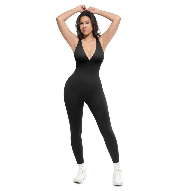 Deep V Shapewear with Chest Support Breathable High-Waisted Tummy Control Jumpsuit - Image 3