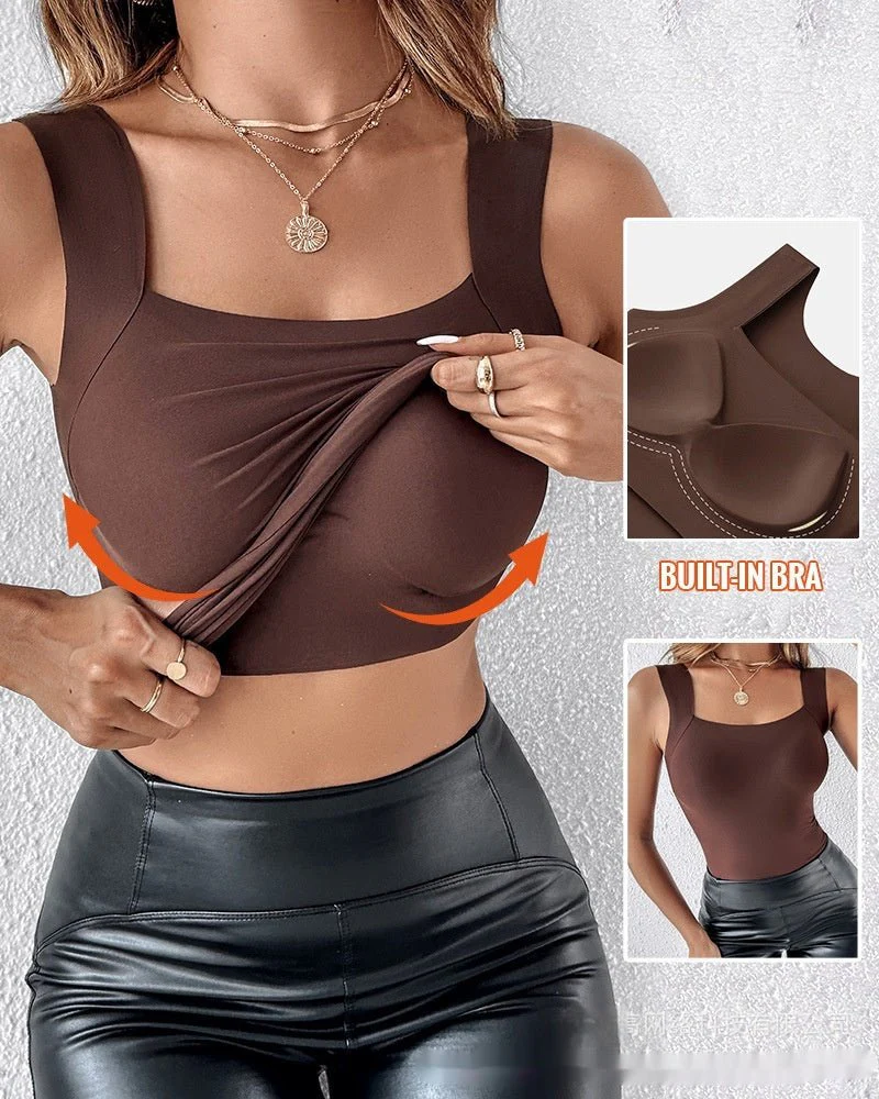 Women's New Seamless Skin Bottom Vest With Built-In Bra - Image 3