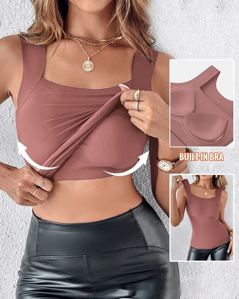 Women's New Seamless Skin Bottom Vest With Built-In Bra - Image 4