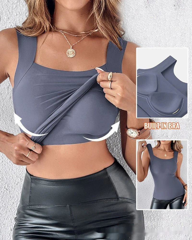 Women's New Seamless Skin Bottom Vest With Built-In Bra - Image 5
