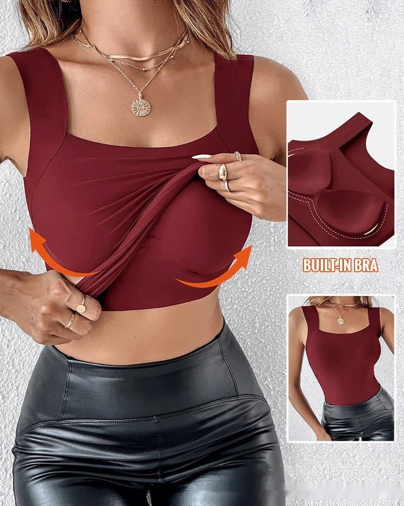 Women's New Seamless Skin Bottom Vest With Built-In Bra - Image 8